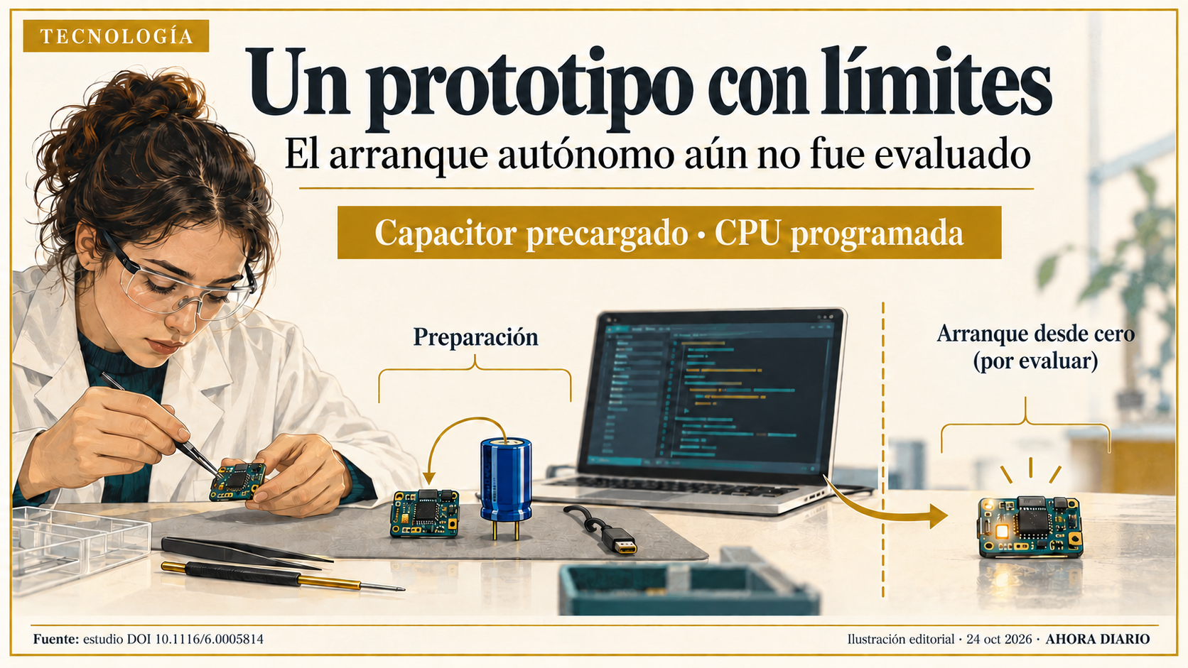 Contraste entre prototipo preparado para funcionar y arranque completamente descargado todavía pendiente de evaluación.