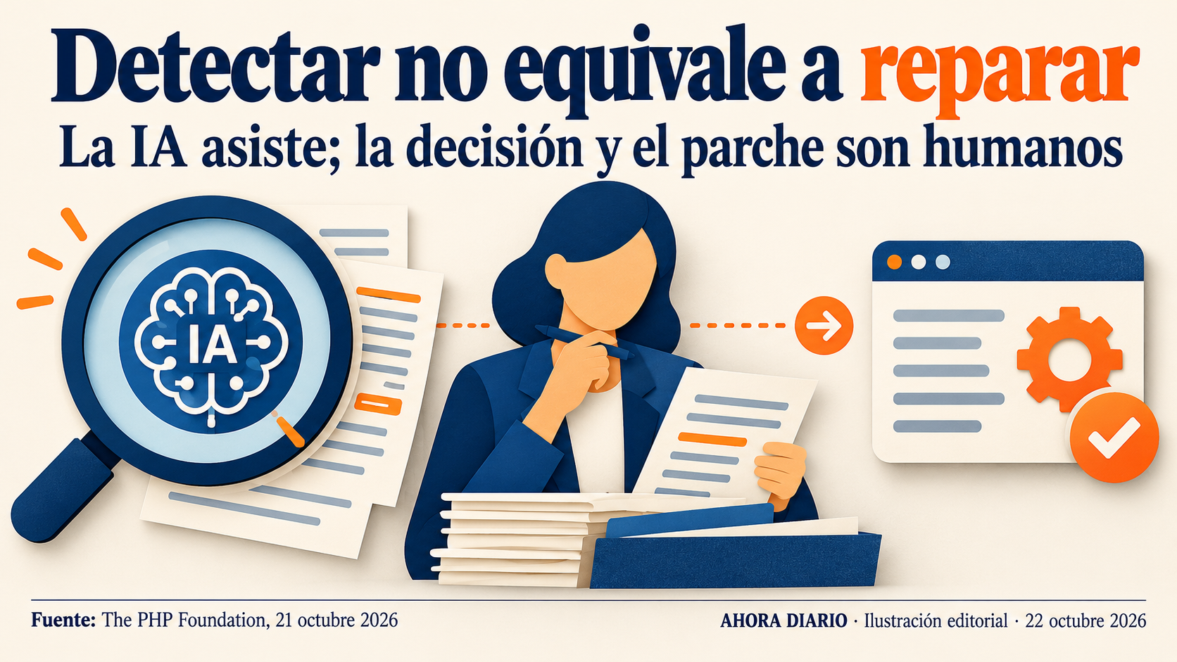 Investigación asistida y revisión humana antes de liberar una corrección.