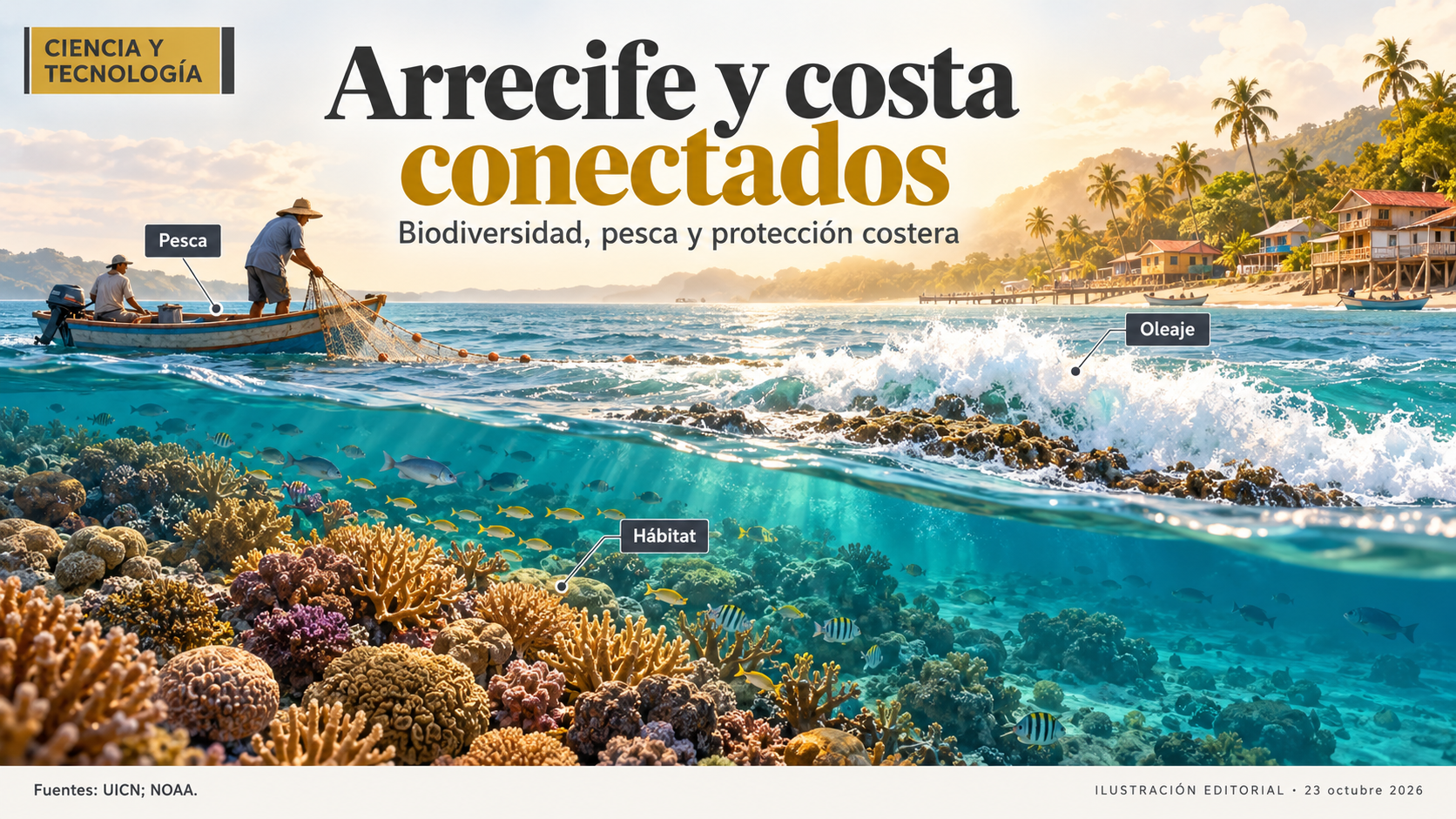 Biodiversidad, pesca y costa conectadas, sin cifras de daño o protección mexicana.