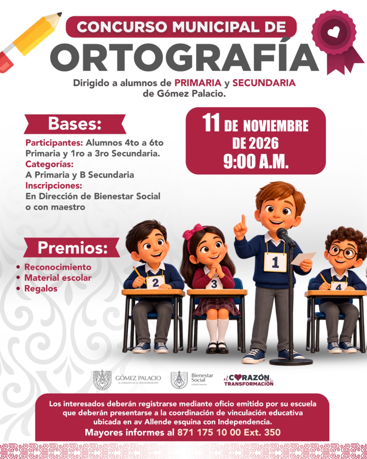 Impulsa Gómez Palacio el talento académico de niñas, niños y jóvenes con concursos de ortografía y matemáticas