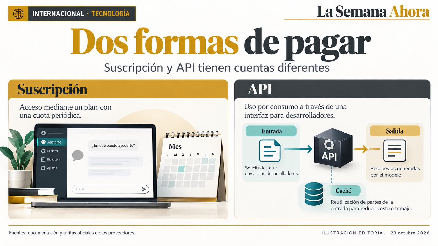 Interfaz genérica que diferencia suscripción de usuario y consumo API, incluida reutilización de entrada en caché.